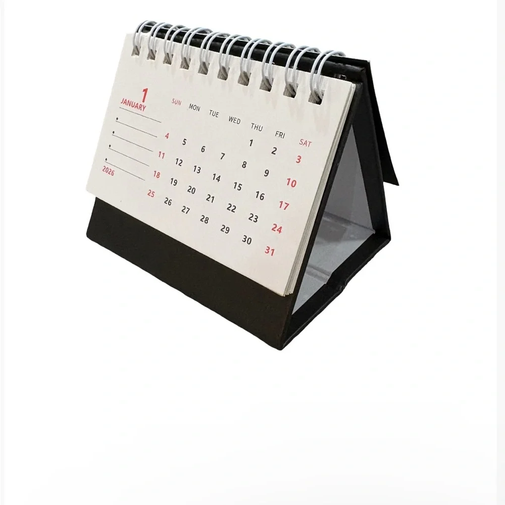 2026 Desk Calendar | Mini Flip Desktop Calendar w/ Stand (Black)